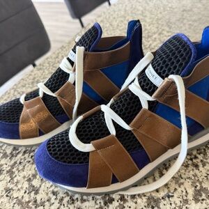 Vionnet Blue, Brown & Black Mesh Athletic Sneakers